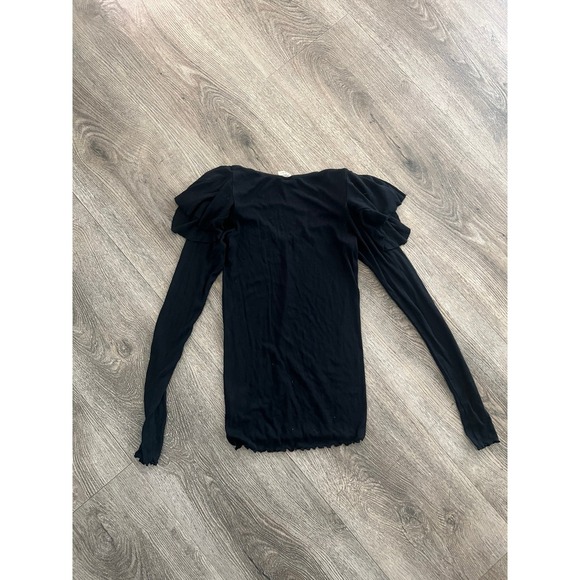 We the Free People On Rewind Ruffle Shoulder Black Long Sleeve Top Extra Small - Picture 5 of 6